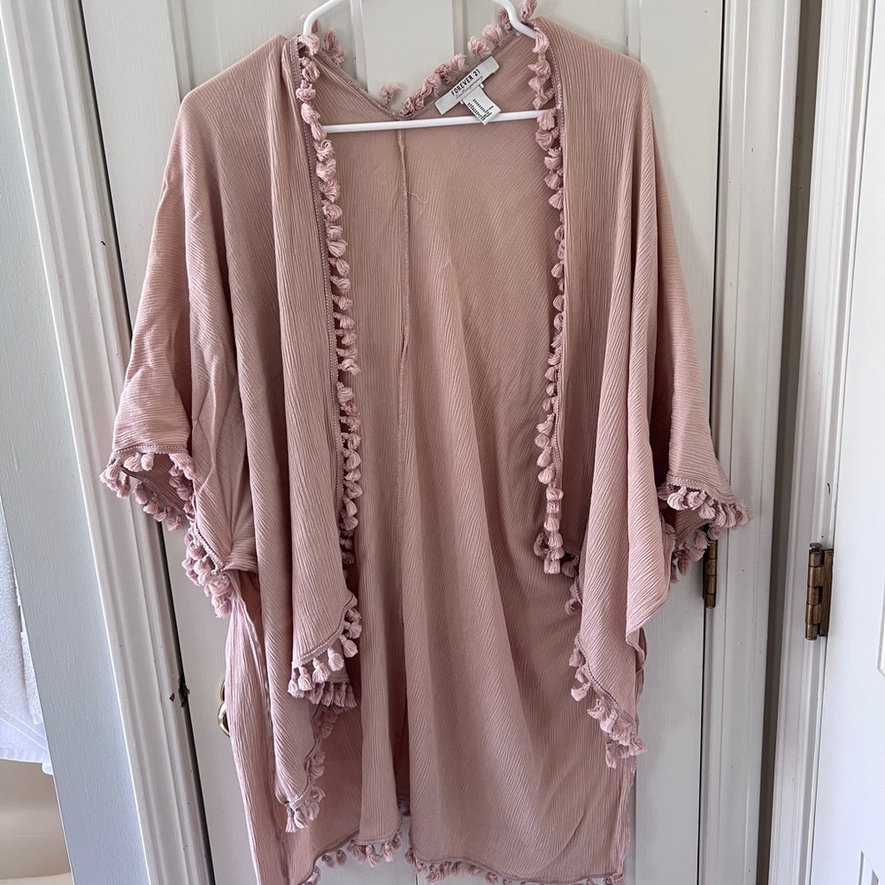 Beige Kimono with Tassel Trim
